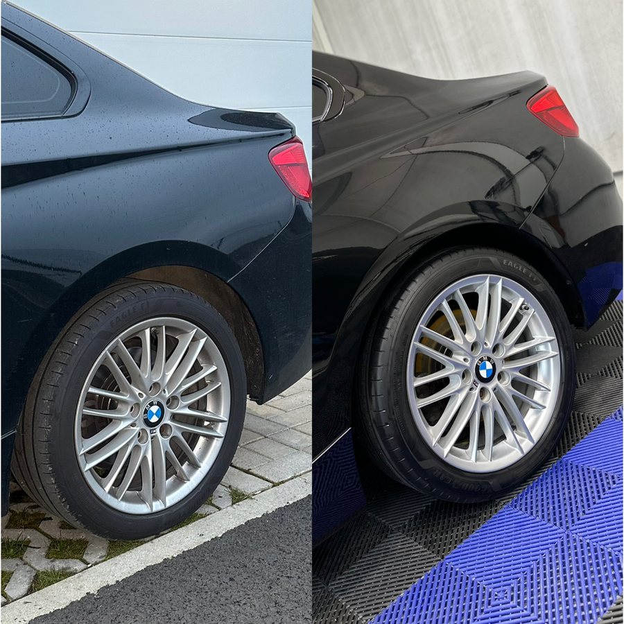 Rear quarter and wheel, washed and decontaminated