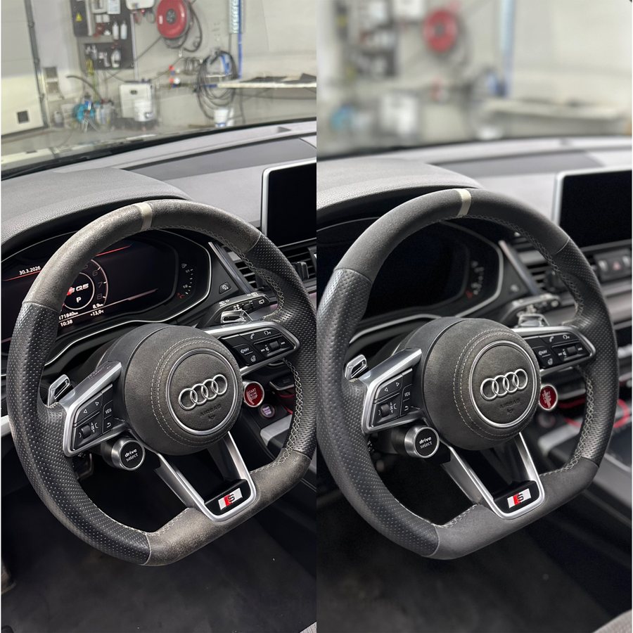 Driver's cockpit, dusted top to bottom
