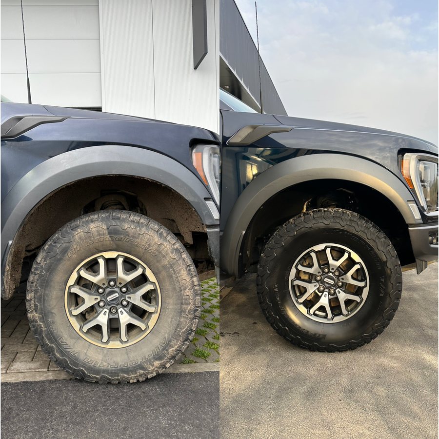 Wheel and arch, caked mud removed