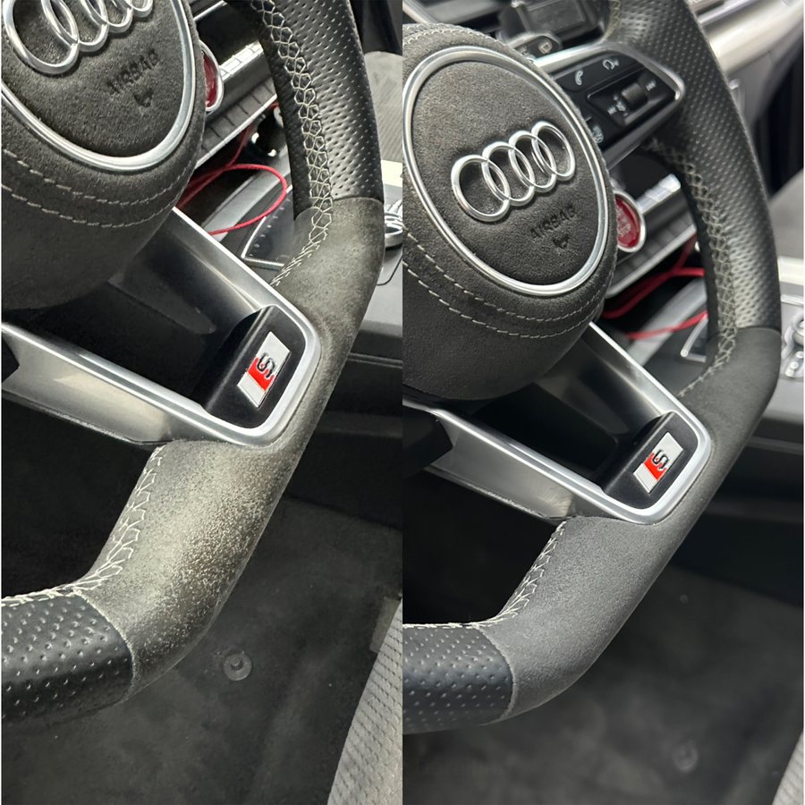 Suede steering wheel, deep cleaned